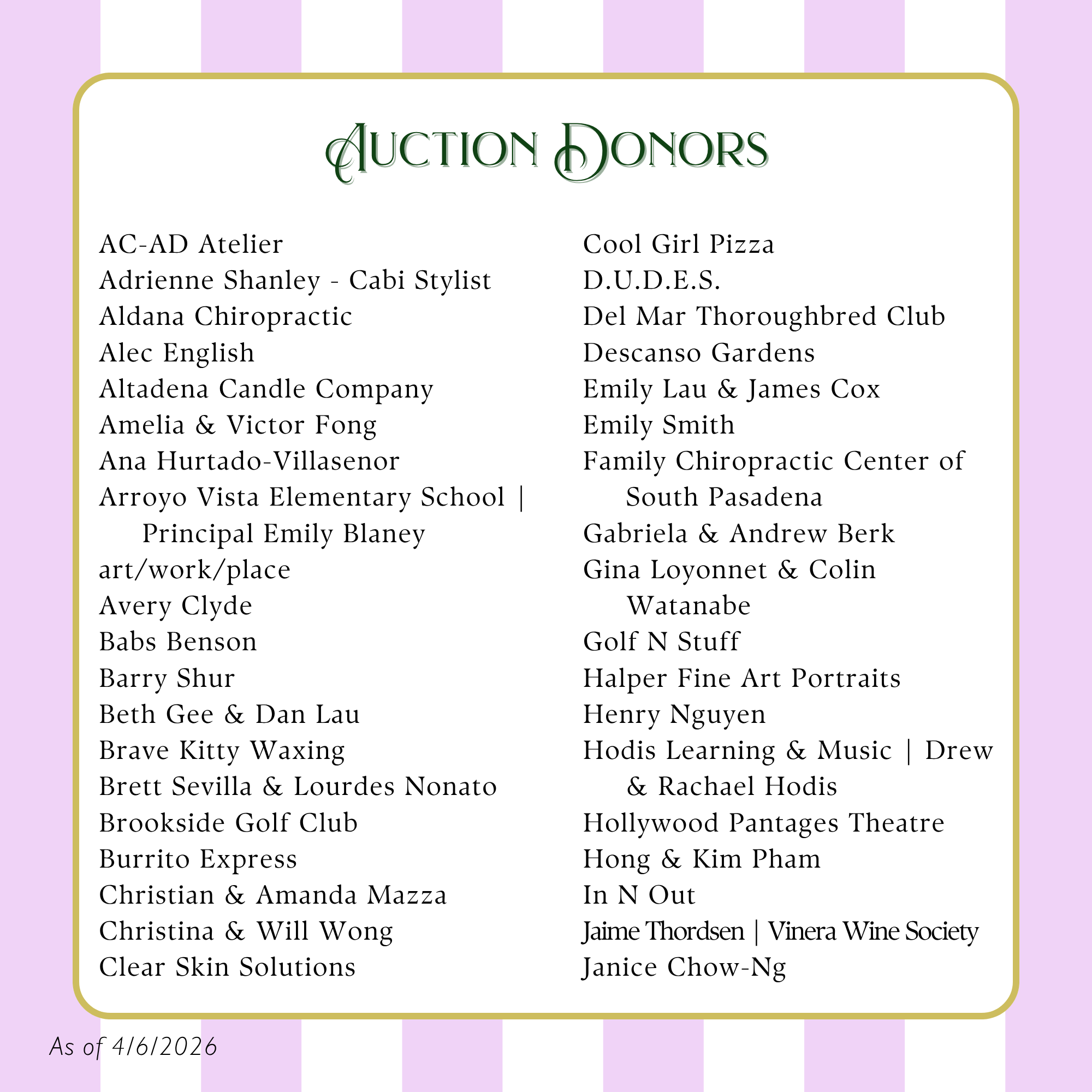 PG26 Auction Donor Recognition